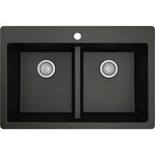 Black Equal Double Bowl Quartz Acrylic Kitchen Sink - Model AC10-AC13