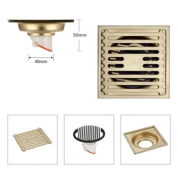 10x10cm Gold-Tone Linear Floor Drain - Image 2