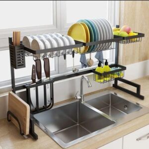 One layer over the sink plate rack